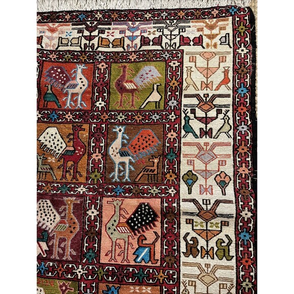 Silk Kilim-Sumak Geometric Area Rug Hand-Woven Tribal Carpet 38”x 27.5” - Picture 9 of 9